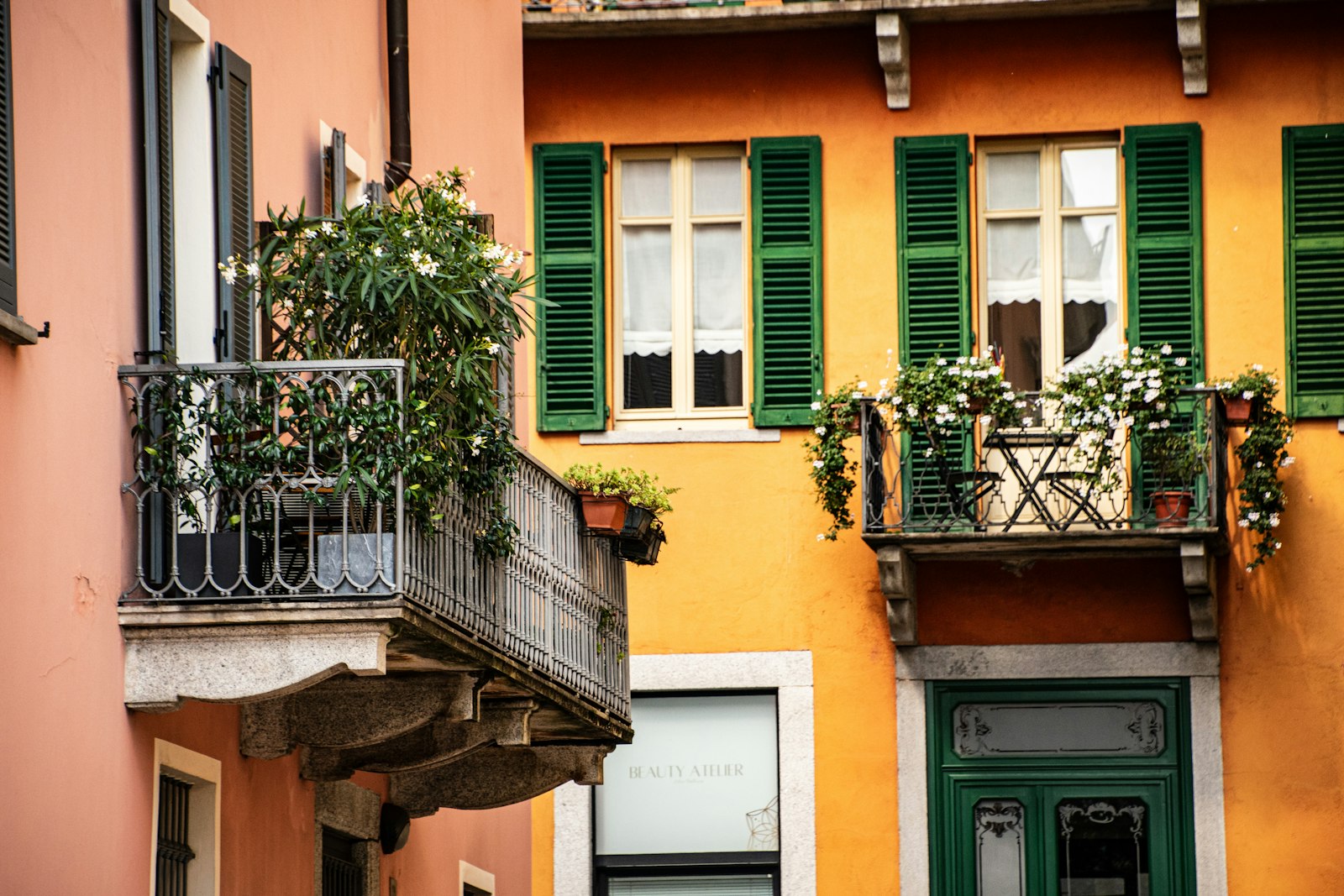 Italian residential building with balconies and traditional windows